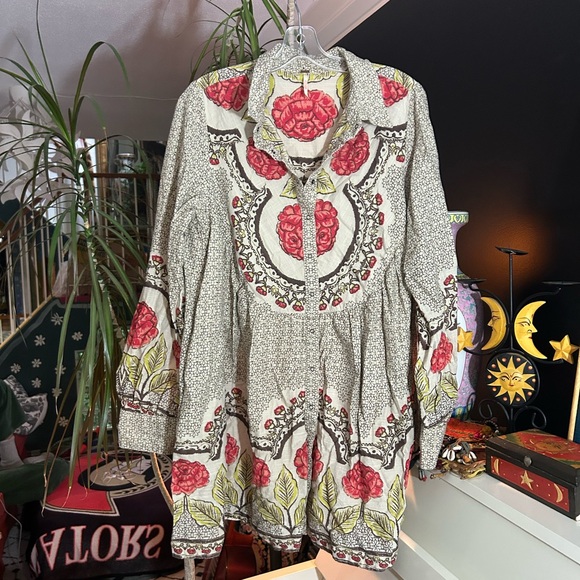 Free People Floral Long Sleeve Dress - Red and Green - Picture 15 of 16